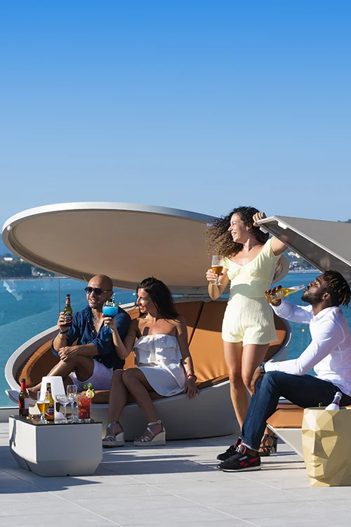 Group of young people at the sky bar Group of young people at the sky bar at hotel Condesa